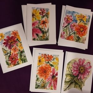 Hand painted in watercolor gift cards Zinnias